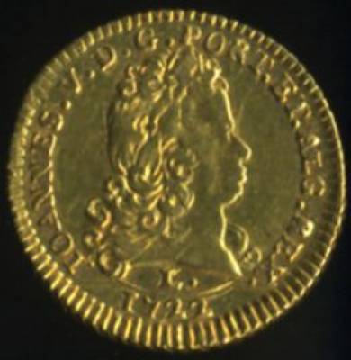 D. JOÃO V - Meio Escudo (800 Réis) 1722 L (Lisboa) Ouro - 1,74 g. Mbc+ a Bela