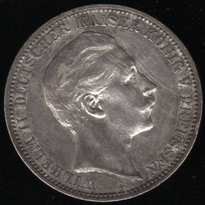 ALEMANHA - PRUSSIA - 3 MARCOS - (1910 A) - PRATA -