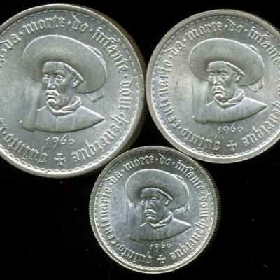 Infante D. Henrique - Colecção de 3 moedas em prata. Belas a soberbas